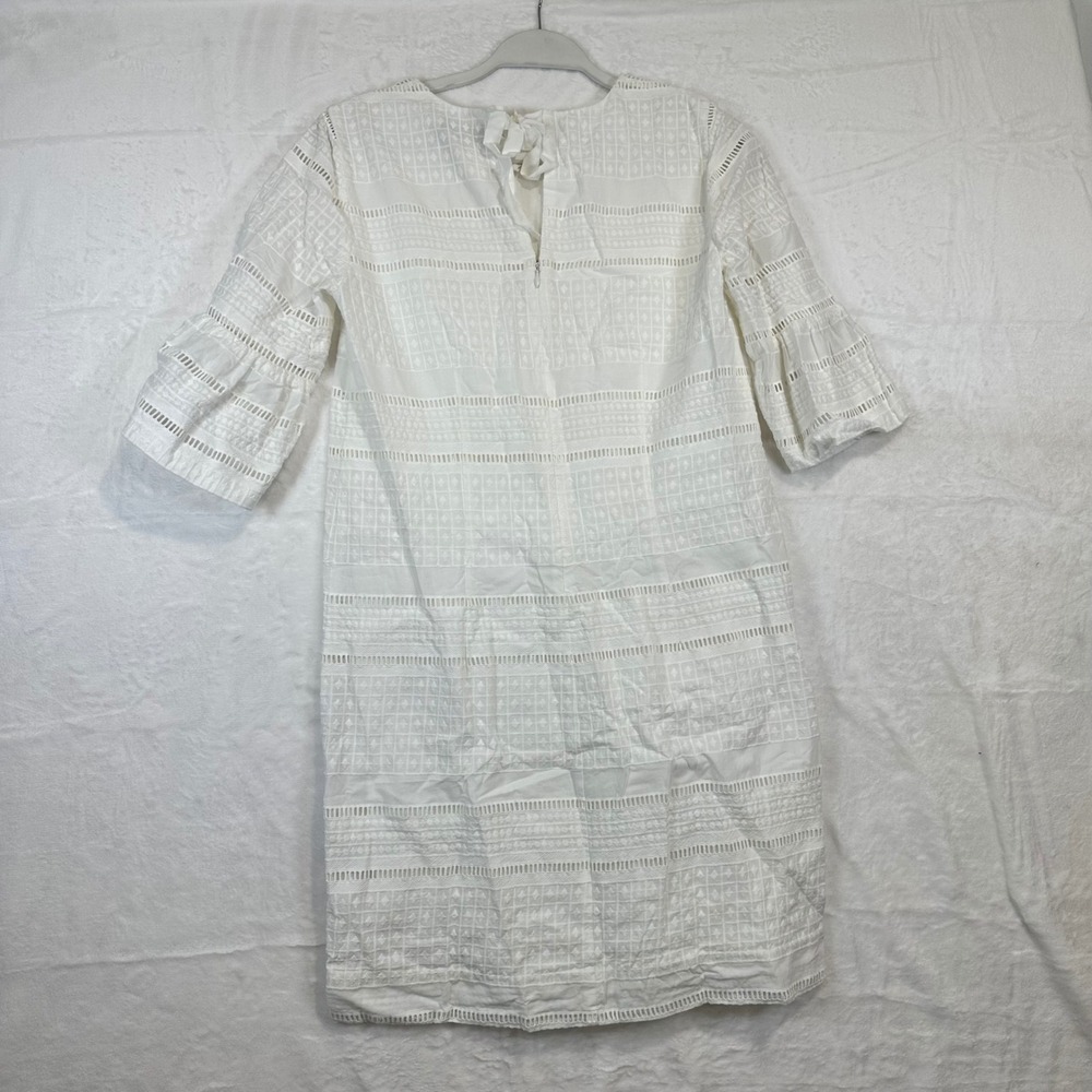 J.Crew Eyelet Shift Dress 2 White Bell Sleeve Cotton Womens - Picture 5 of 8